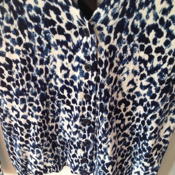 Blue Leopard Cardigan Cotton Blend - Picture 7 of 8